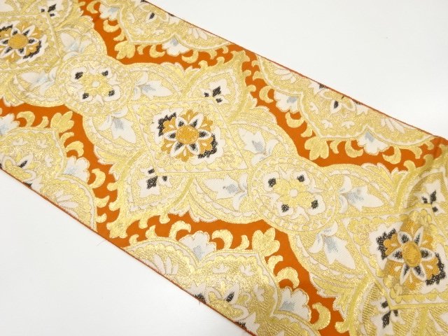 JAPANESE KIMONO / ANTIQUE FLORAL PATTERN WOVEN FUKURO OBI (WEARABLE)